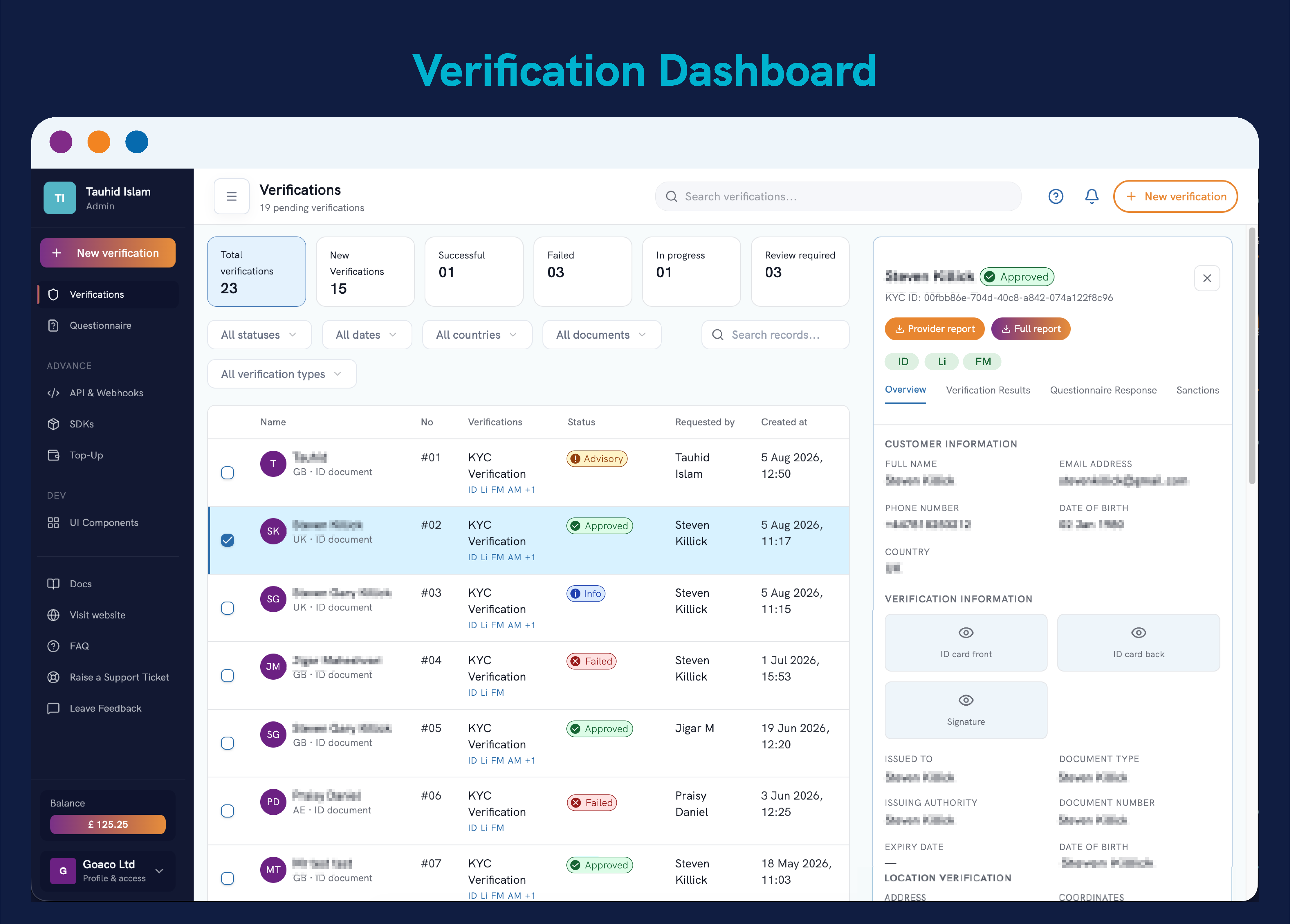 Goid Verification Dashboard